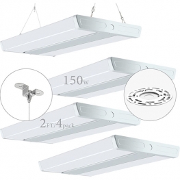 4 Pack LED High Bay Shop Light, 2FT (Large Area Illumination) 150W 21500LM [Eqv.600W MH/HPS] 5000K Daylight Linear Hanging Light for Warehouse, Energy Saving Upto 5600KW*4/5Yrs(5Hrs/Day)