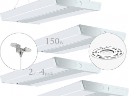 4 Pack LED High Bay Shop Light, 2FT (Large Area Illumination) 150W 21500LM [Eqv.600W MH/HPS] 5000K Daylight Linear Hanging Light for Warehouse, Energy Saving Upto 5600KW*4/5Yrs(5Hrs/Day)